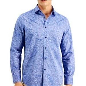 Mens Blue Paisley Shirt Button Down